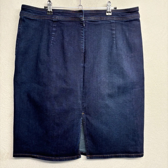 Lands End Denim Midi Skirt Blue Jean Denim Pencil 16w Cotton Stretch - Picture 2 of 8